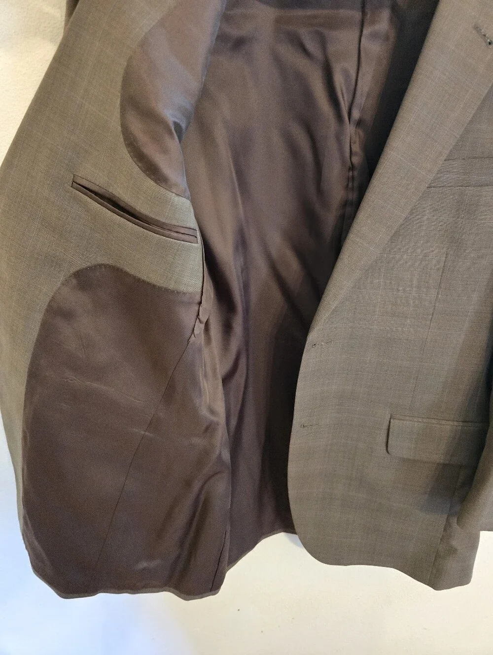Jos. A. Bank Signature Wool Tan Beige Blue Stripe Plaid 40R Blazer Sport Coat